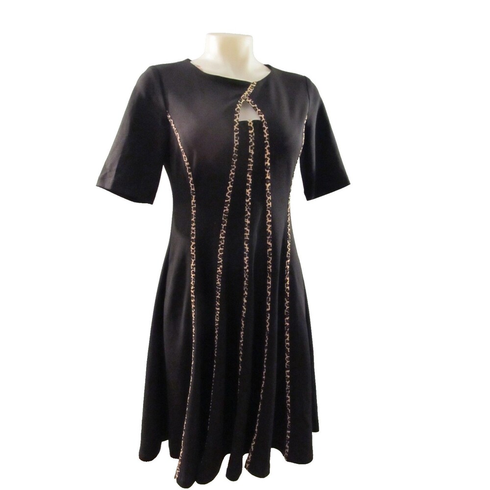 Shelby & Palmer Black Dress Size 6 Knee Length Zip Closure Animal Print Detail